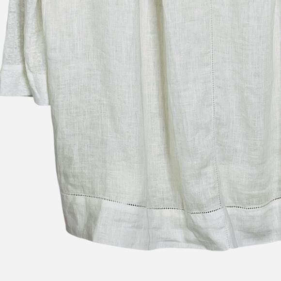 Escada Sport Tunic Top XL 100% Linen Lagenlook Pintucks Faux Pearl Accent White - Picture 6 of 12